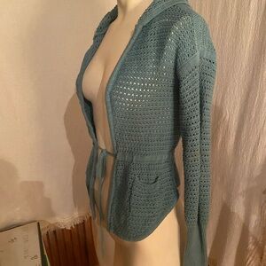 Free People Turquoise Crochet Open-Front Cardigan